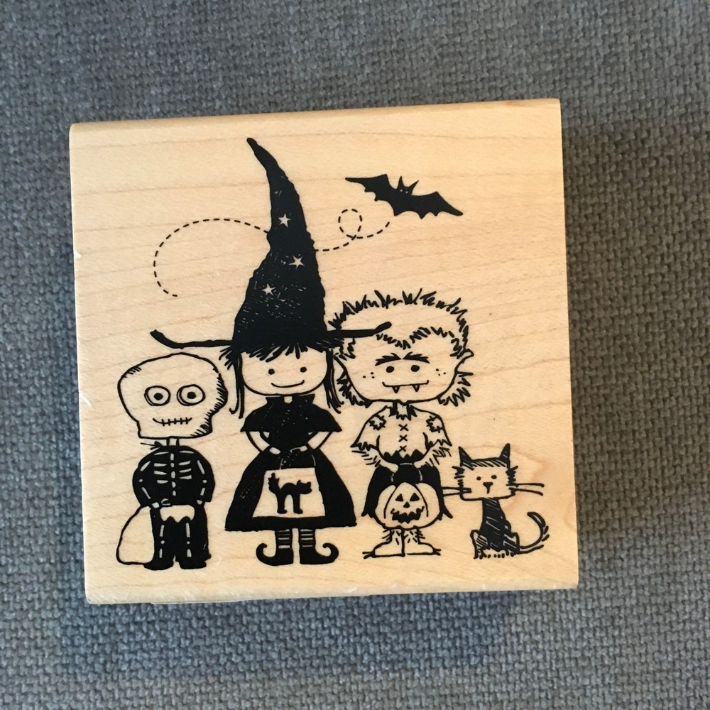 Inkadinkado Rubber Stamp Wood Block Halloween Trick o' Treaters Kids S‎ Costume